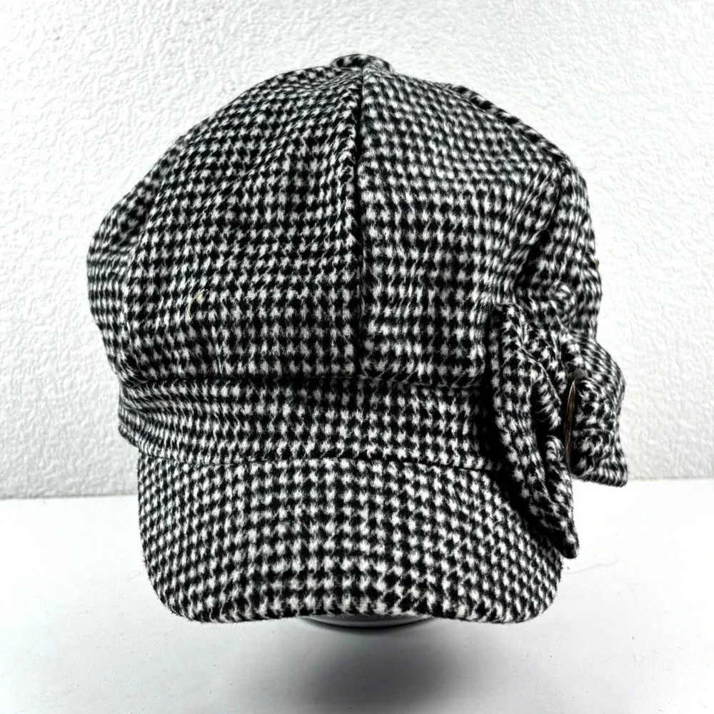 Indigo Soul Newsboy Cap Womens One Size Black‎ White Houndstooth Bow